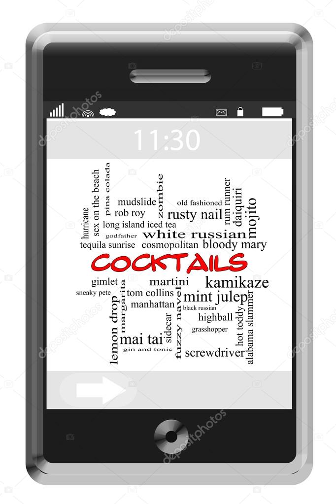 Cocktails Word Cloud Concept on a Touchscreen Phone