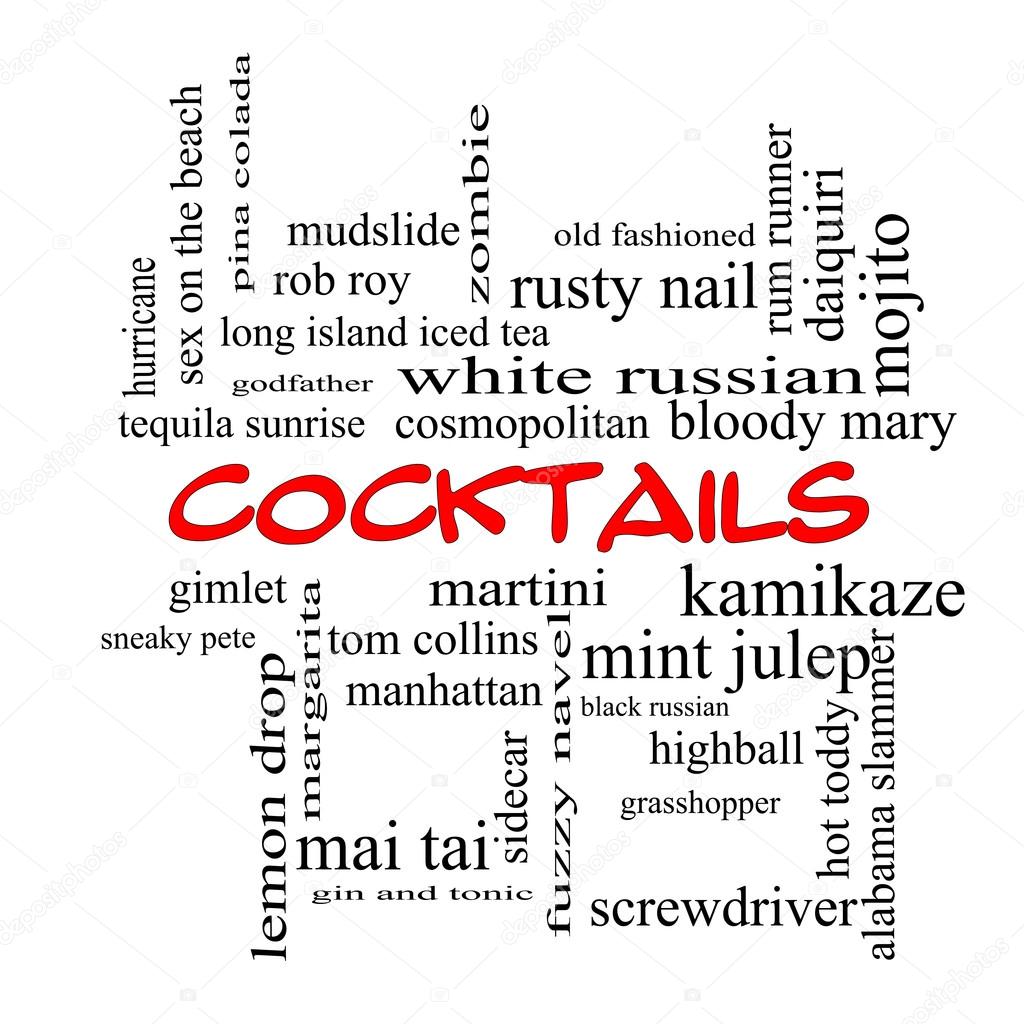 Cocktails Word Cloud Concept in red caps Stock Photo by