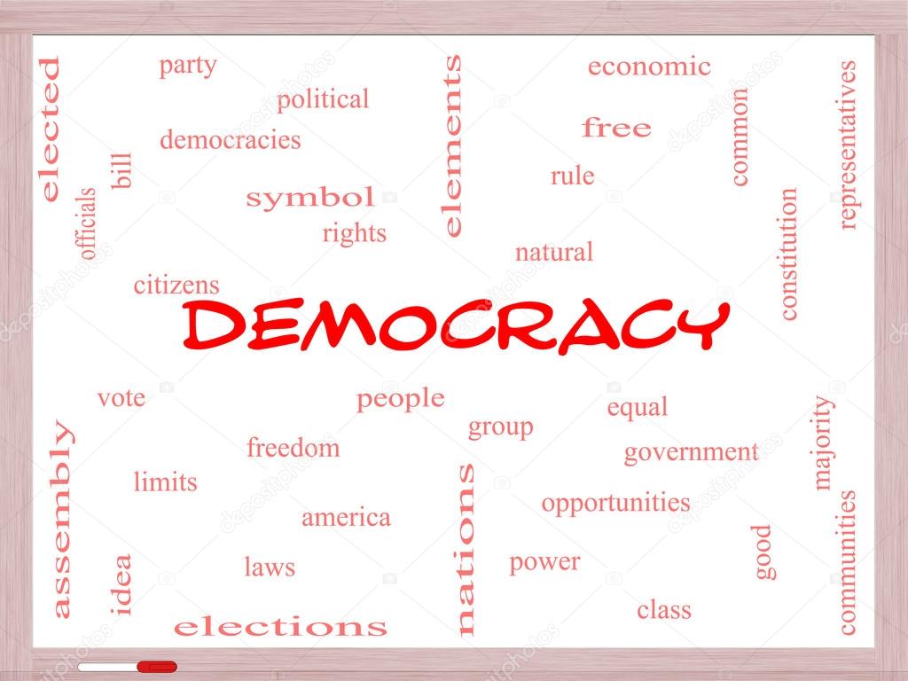 Democracy Word Cloud Concept on a Whiteboard