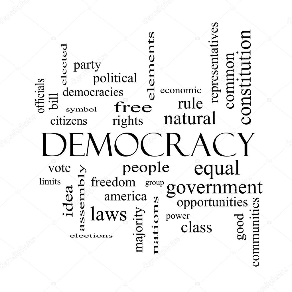 Democracy Word Cloud Concept in black and white