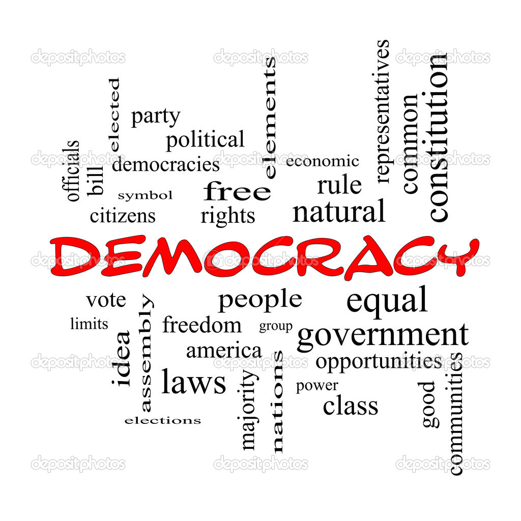 Democracy Word Cloud Concept in red caps
