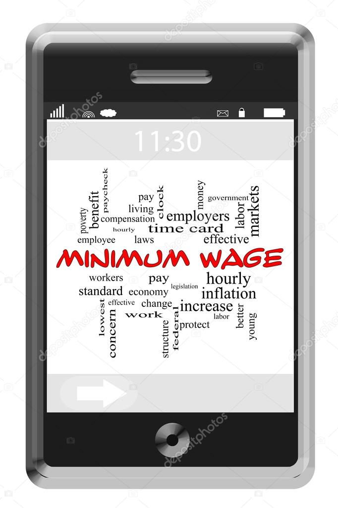 Minimum Wage Word Cloud Concept on a Touchscreen Phone