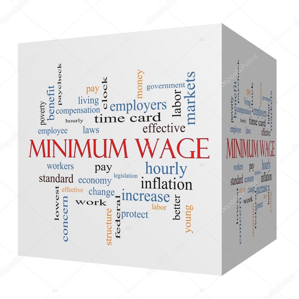 Minimum Wage 3D cube Word Cloud Concept