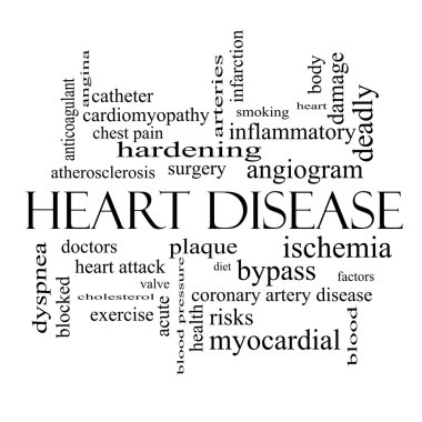 kalp hastalığı word cloud kavramı siyah beyaz