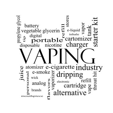 Vaping kelime bulutu kavramı siyah beyaz