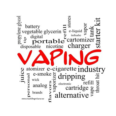 Vaping kelime bulutu kavramı kırmızı kapaklar