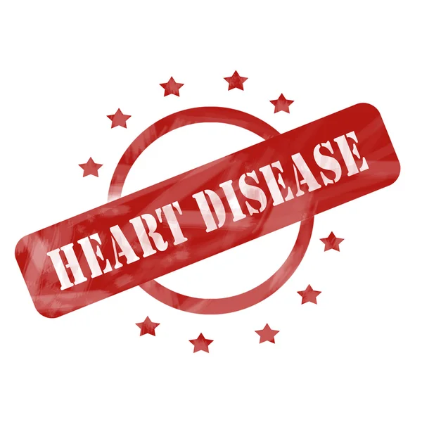 Kırmızı kalp hastalığı damga tasarım daire ve yıldız yıpranmış — Stok fotoğraf