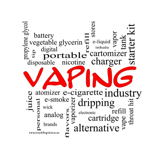 Conceito de nuvem do Word Vaping em tampas vermelhas — Fotografia de Stock