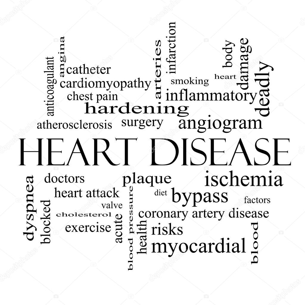 Heart Disease Word Cloud Concept in black and white