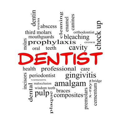 Dentist Word Cloud Concept in red caps clipart