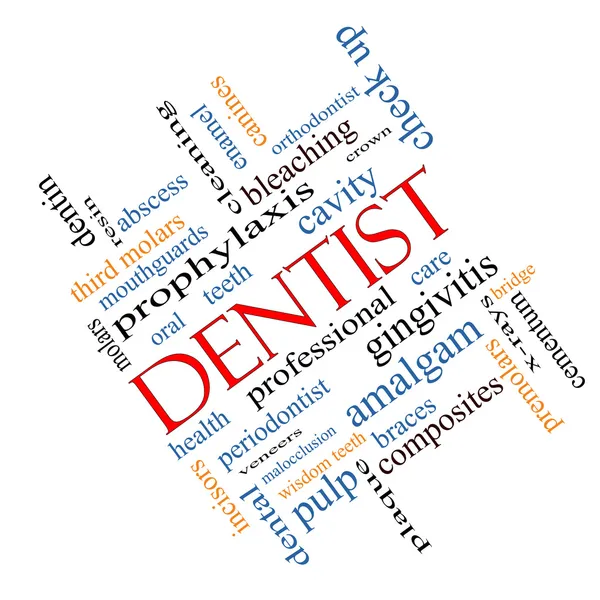 Koncepcja chmura słowo dentysta kątowe — Zdjęcie stockowe