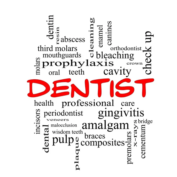 Dentist Word Cloud Concept in red caps — Stock Photo, Image