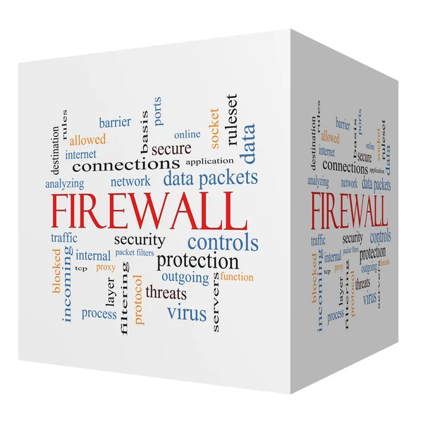 Firewall 3D Würfel Wort Wolke Konzept — Stockfoto
