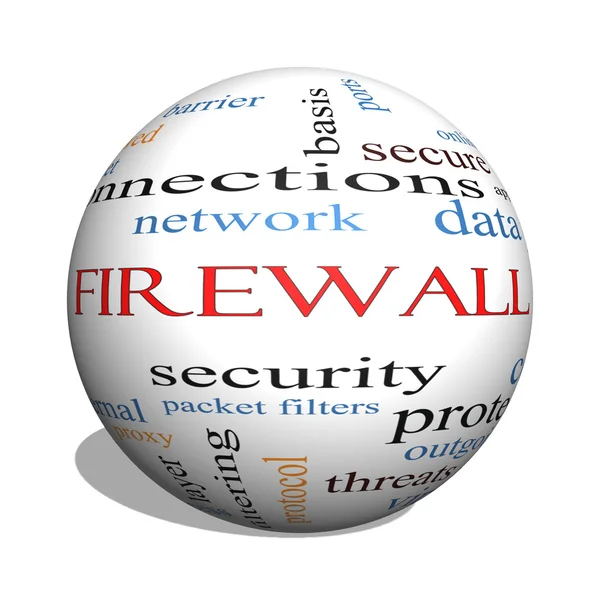 Brána firewall 3d koule slovo mrak koncepce — Stock fotografie