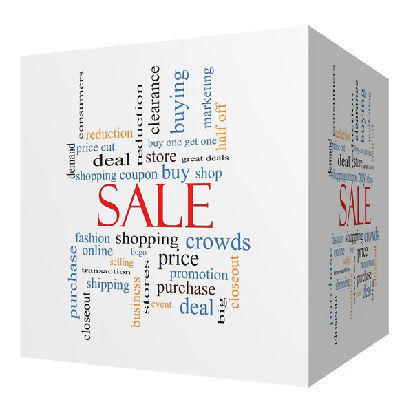 Venta 3D cubo Word Cloud Concept — Foto de Stock