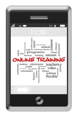 çevrimiçi eğitim kelime bulutu kavramı bir dokunmatik telefon