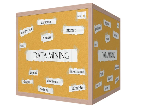 Data Mining 3D cube Corkboard Word — стоковое фото