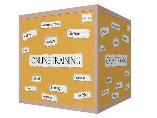 Online Training 3D cube Corkboard Word Concept — Stock Photo, Image