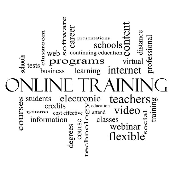 Online Training Word Cloud Concept in black and white