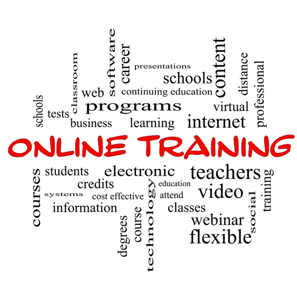 Online Training Word Cloud Concept in red caps — Stock Photo, Image