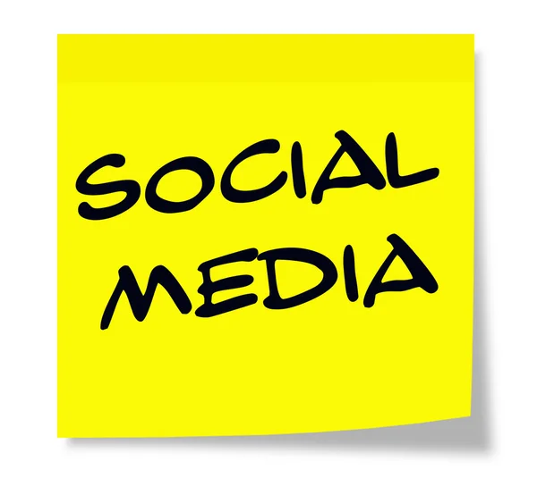 Social media op gele kleverige nota — Stockfoto