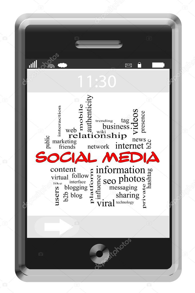 Social Media Word Cloud Concept on a Touchscreen Phone