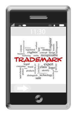 Trademark Word Cloud Concept on a Touchscreen Phone clipart