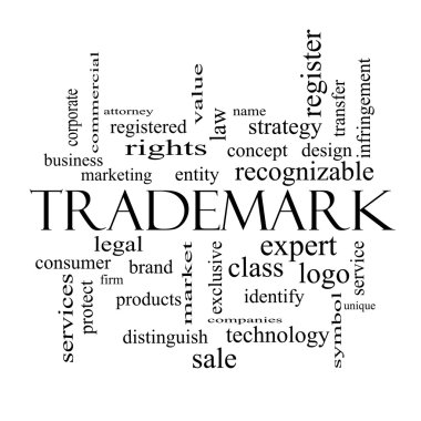 Trademark Word Cloud Concept in black and white clipart