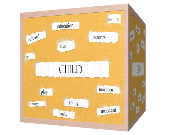 Child 3D cube Corkboard Word Concept — Stock Photo, Image