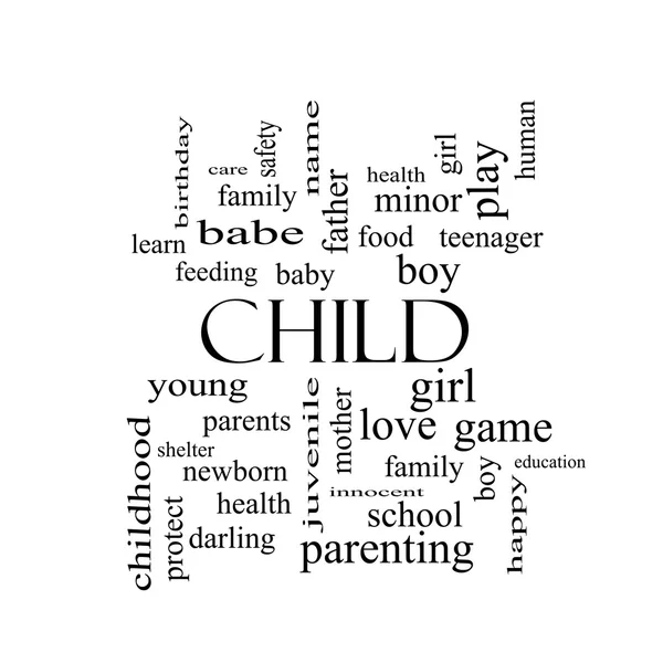 Child Word Cloud Concept in black and white — Stock Photo, Image