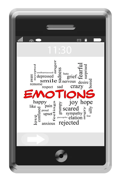 Emotions Word Cloud Concept on a Touchscreen Phone — Stock Photo, Image