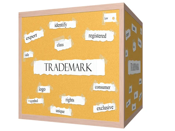 Trademark 3D cube Corkboard Word Concept — Stock Photo, Image