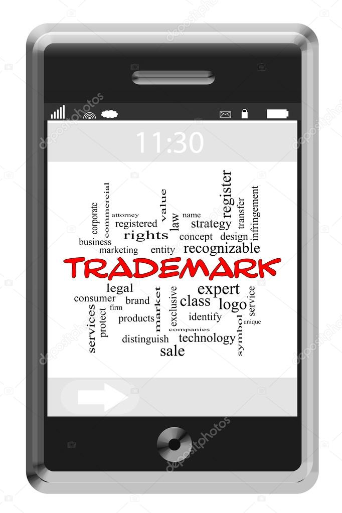 Trademark Word Cloud Concept on a Touchscreen Phone
