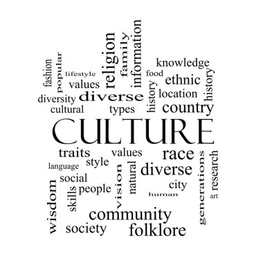 Culture Word Cloud Concept in black and white clipart