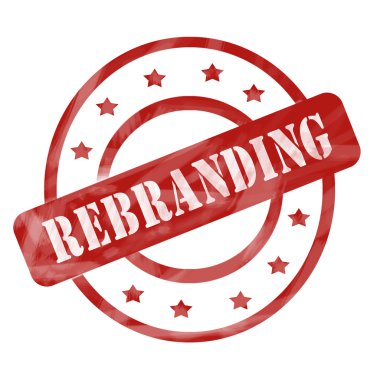 Kırmızı rebranding damga daire ve yıldız yıpranmış
