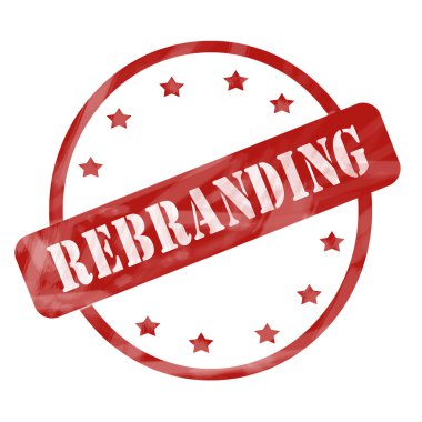 Kırmızı rebranding damga daire ve yıldız yıpranmış