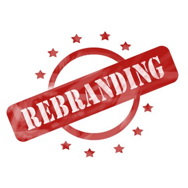 Kırmızı rebranding damga tasarım daire ve yıldız yıpranmış