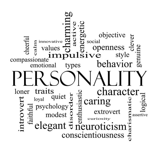 Personality Word Cloud Concept in black and white