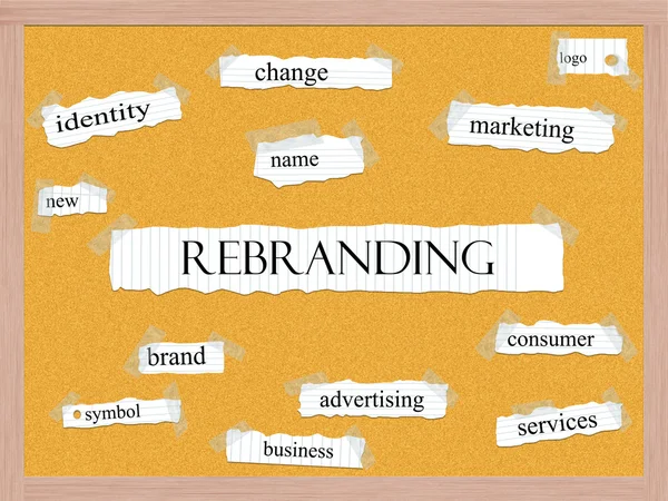 Concepto de palabra corkboard rebranding —  Fotos de Stock