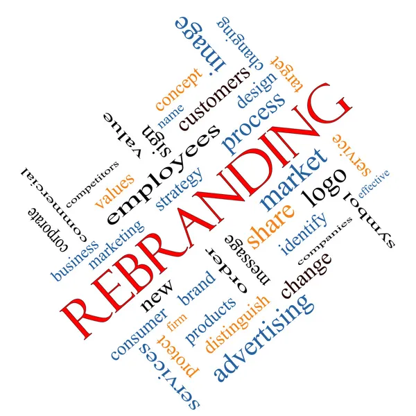 Rebranding Word Cloud Concetto Angled — Foto Stock