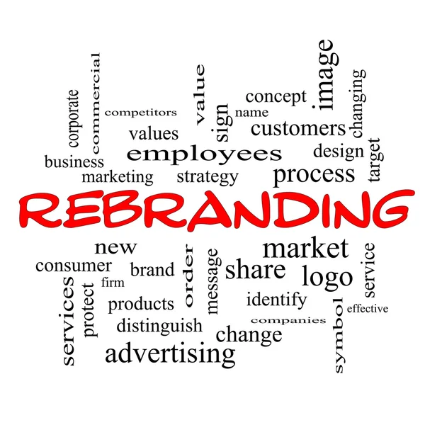 Rebranding Word Cloud Concept in red caps — Stock Photo, Image