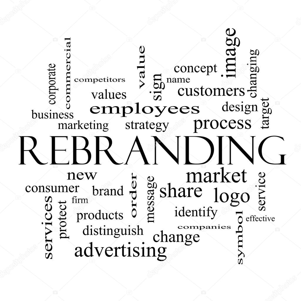 Rebranding Word Cloud Concept in black and white