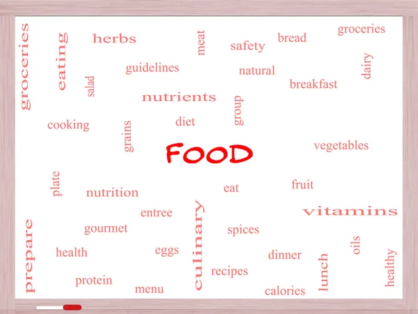 Food Word Cloud Concept on a Whiteboard — Stock Photo, Image