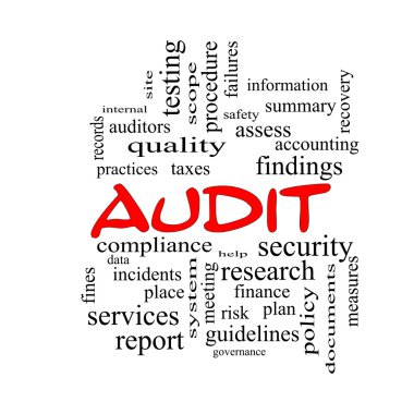 Audit Word Cloud Concept in red caps clipart