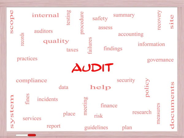 Audit Word Cloud Concept on a Whiteboard — Stock Photo, Image