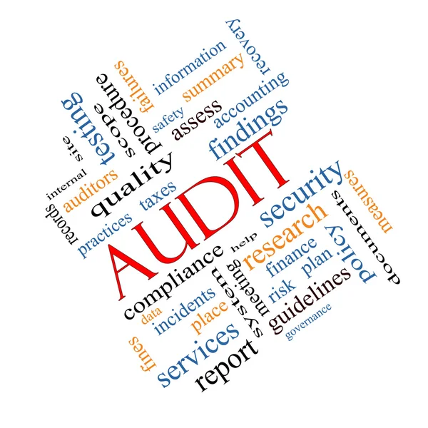 Auditoría Word Cloud Concept en ángulo — Foto de Stock