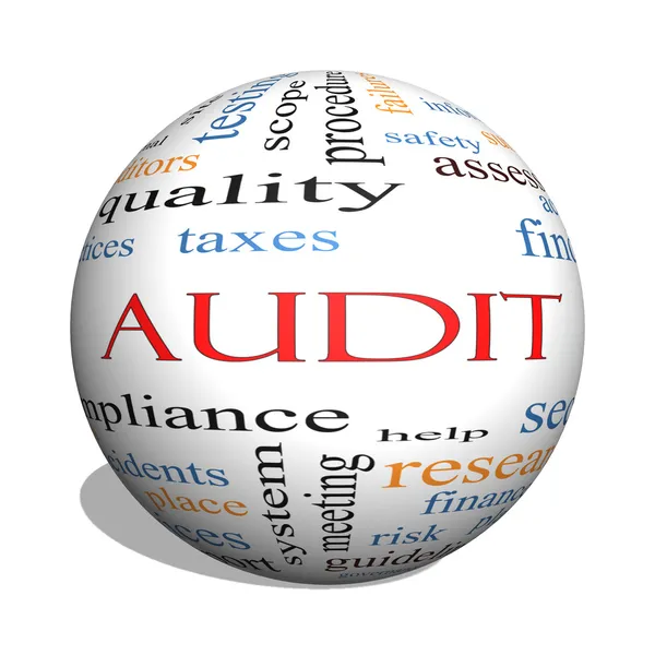 Audit 3d gömb szó felhő fogalmát — Stock Fotó