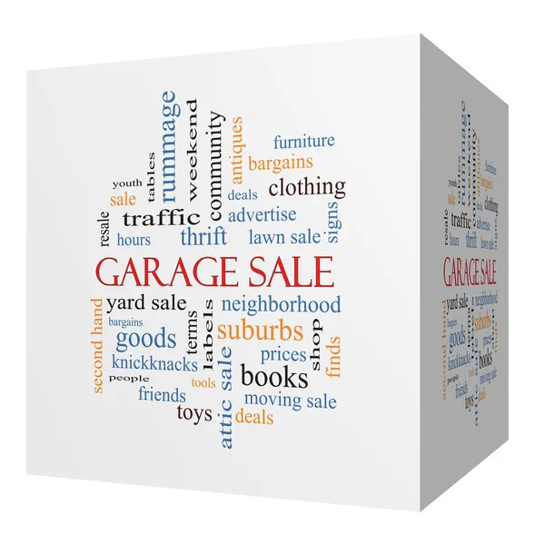 Garagenverkauf 3d cube word cloud concept — Stockfoto