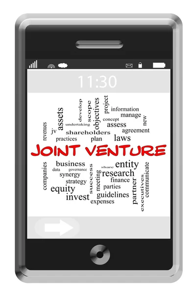 Joint Venture Word Cloud Concept on a Touchscreen Phone — Stock Photo, Image