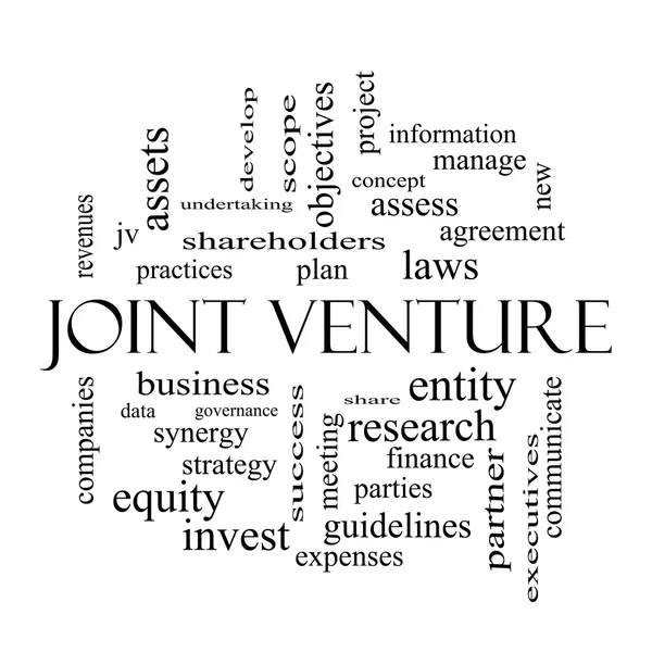 Joint Venture Word Cloud Concept en blanco y negro — Foto de Stock